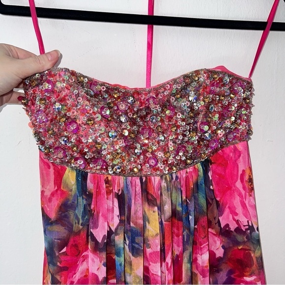 Jovani Pink Strapless Sequin Embellished Floral Dress - Picture 4 of 7